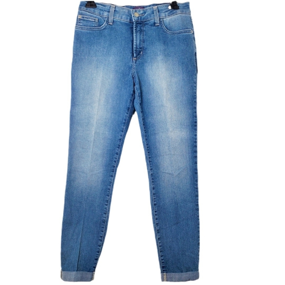 NYDJ Women Slim Ankle Jeans Size 6 Blue Cuffed Stretch Denim Made In USA